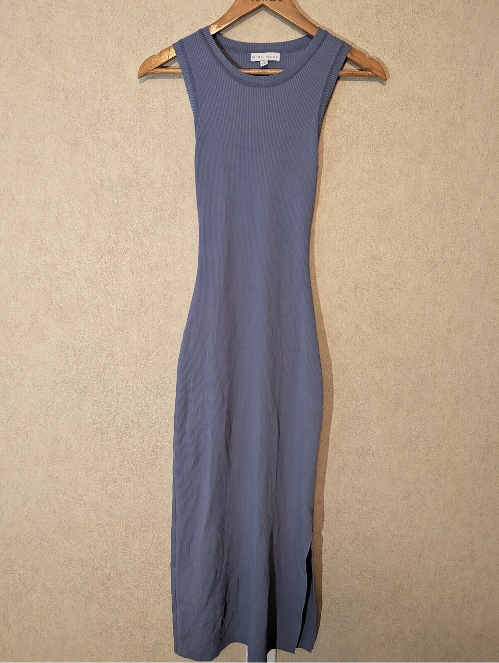 MIOU MUSE blue ribbed but our back maxi dress sz S